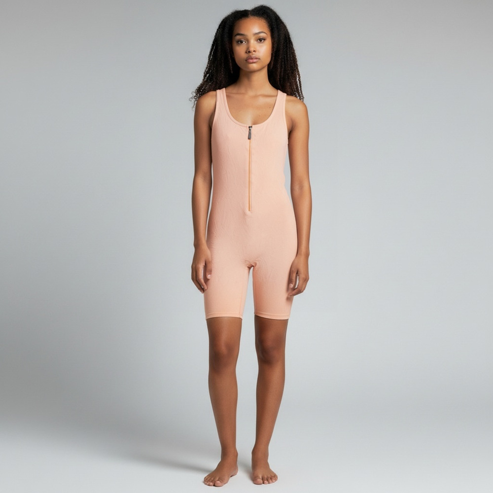 Pink Zip Front Biker Short Romper Workout Lounge Jumpsuit Size Large